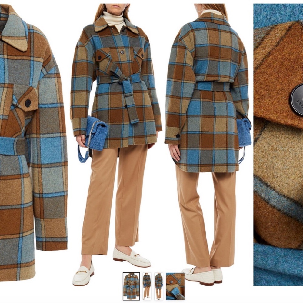 Sandro Obama belted checked wool-blended felt coat